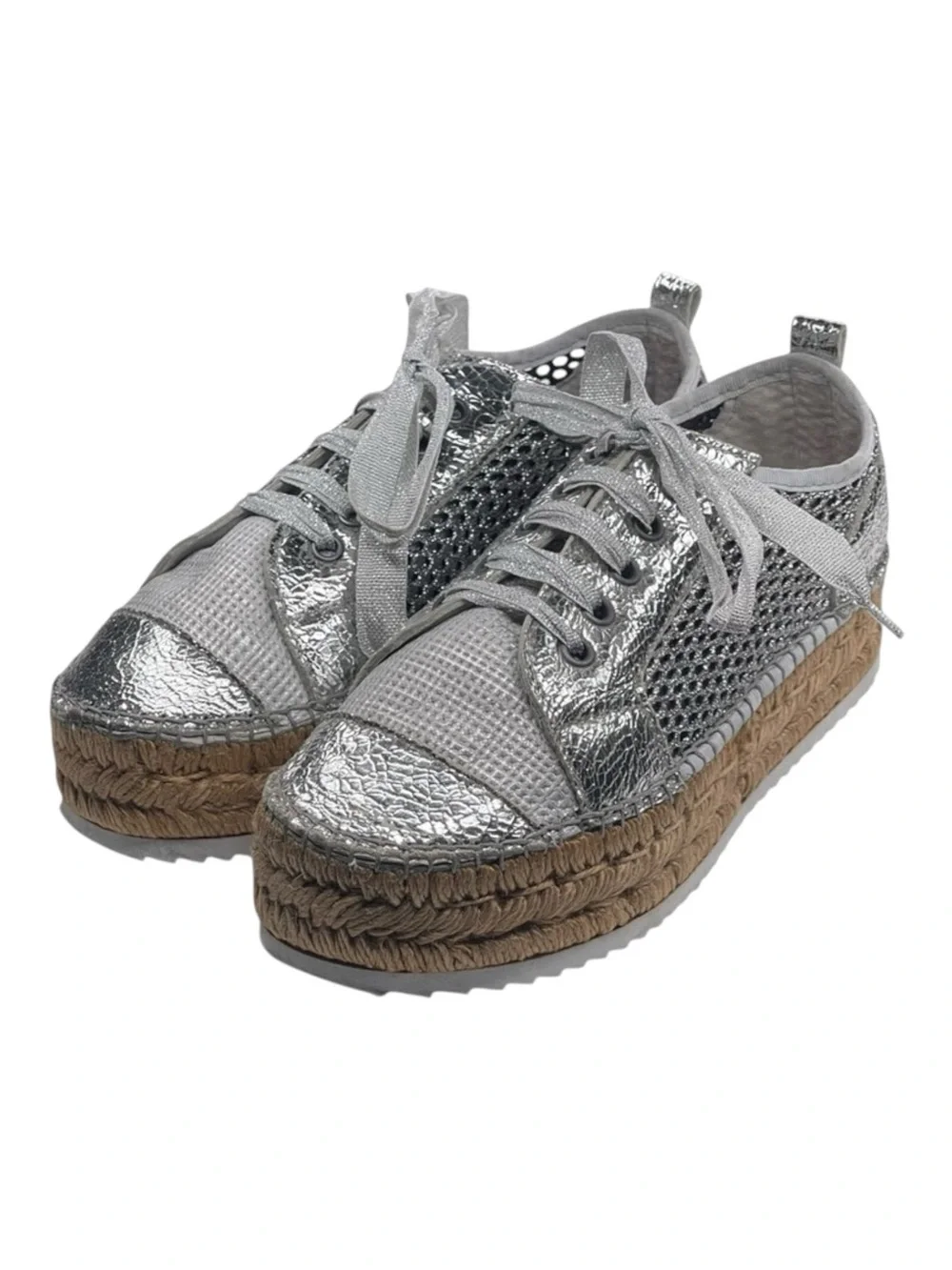 Cruz’n Shoes 𖦹 Handmade Double Sole Espadrilles 𖦹 Silver Metallic Crackle 𖦹 37